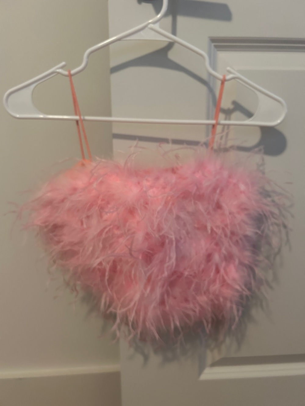 Beulah Pink Feathered Crop Top